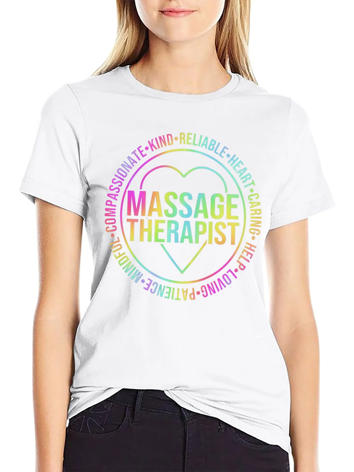 Massage Therapist Rainbow Heart Graphic T-Shirt product image 8