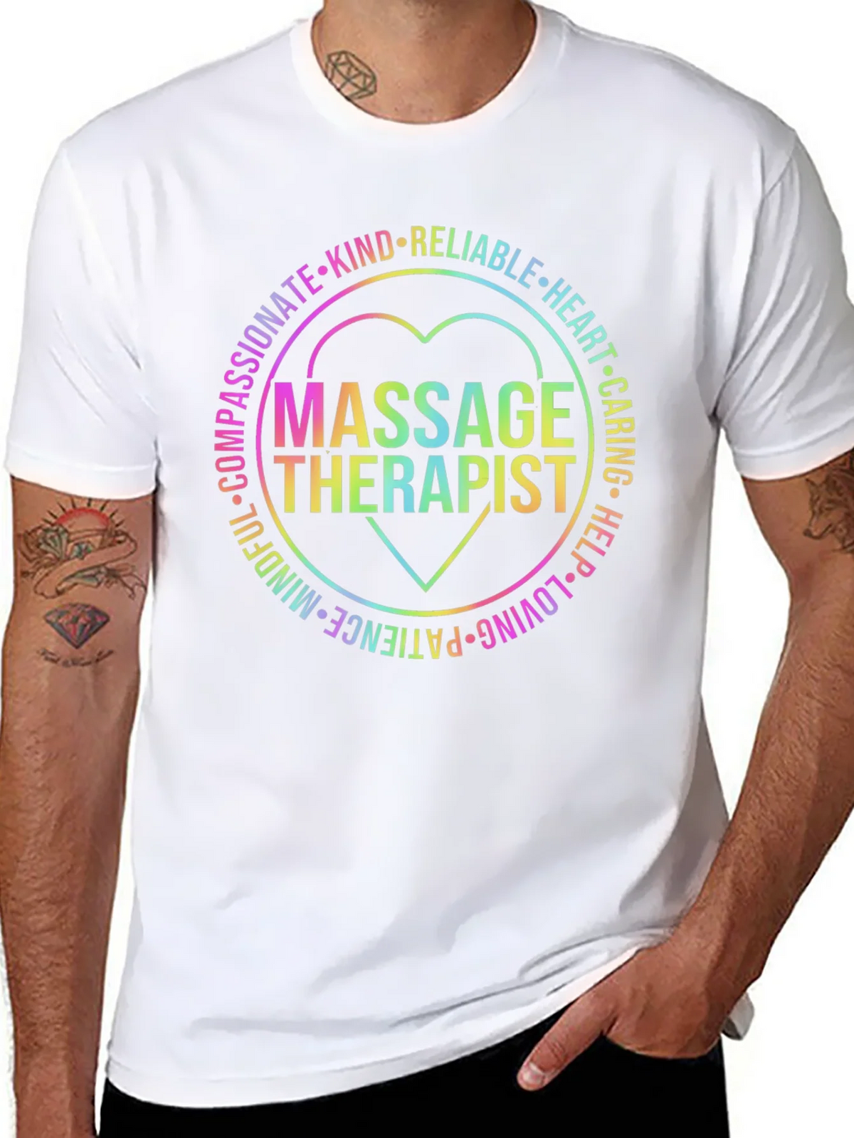 Massage Therapist Rainbow Heart Graphic T-Shirt product image 7