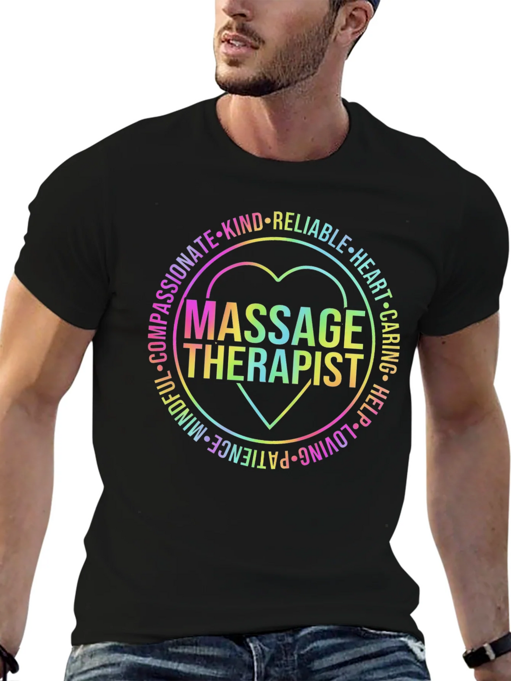 Massage Therapist Rainbow Heart Graphic T-Shirt product image 6