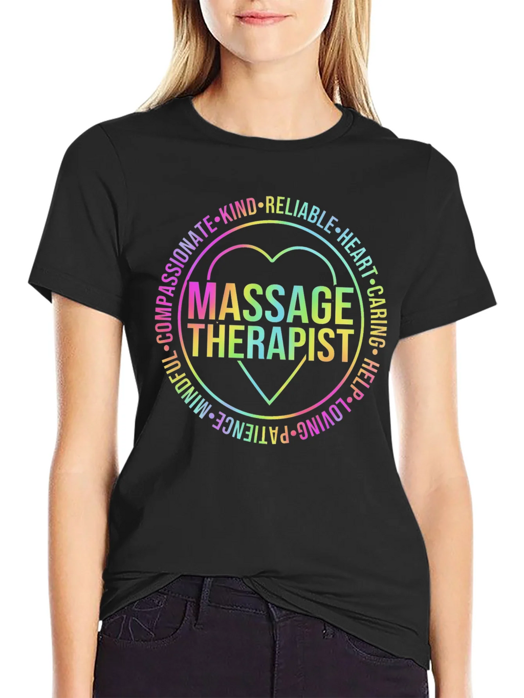 Massage Therapist Rainbow Heart Graphic T-Shirt product image 2