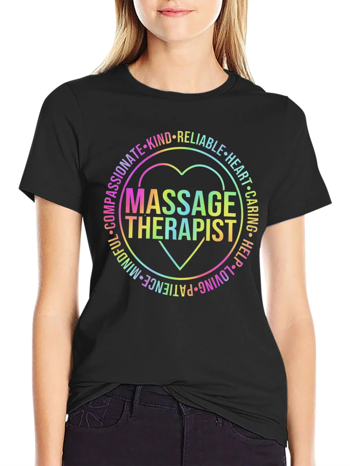 Massage Therapist Rainbow Heart Graphic T-Shirt product image 2