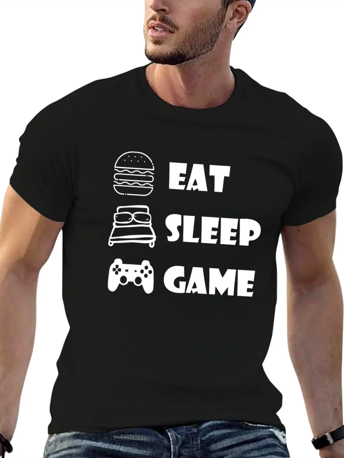 Eat Sleep Game Black Graphic T-Shirt product image 6