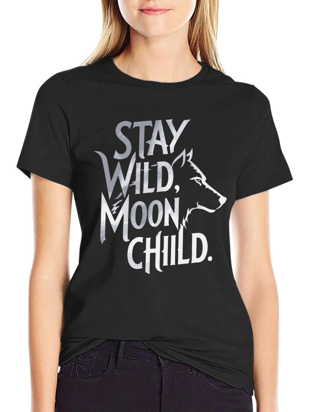 Stay Wild Moon Child T-Shirt - Black Wolf Design product image 2