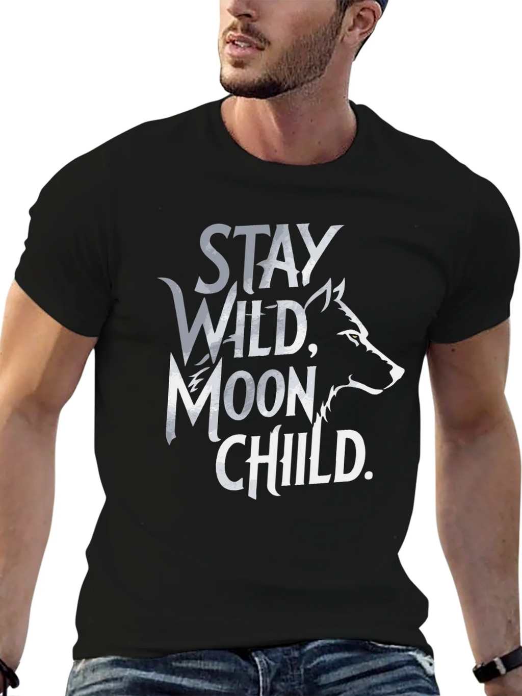 Stay Wild Moon Child T-Shirt - Black Wolf Design product image 6