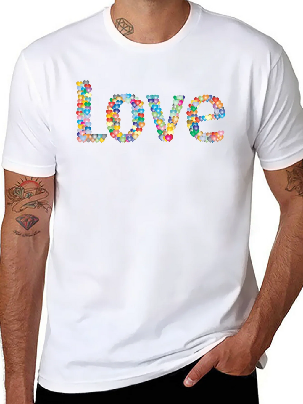 Colorful Heart Love Graphic Black T-Shirt product image 7