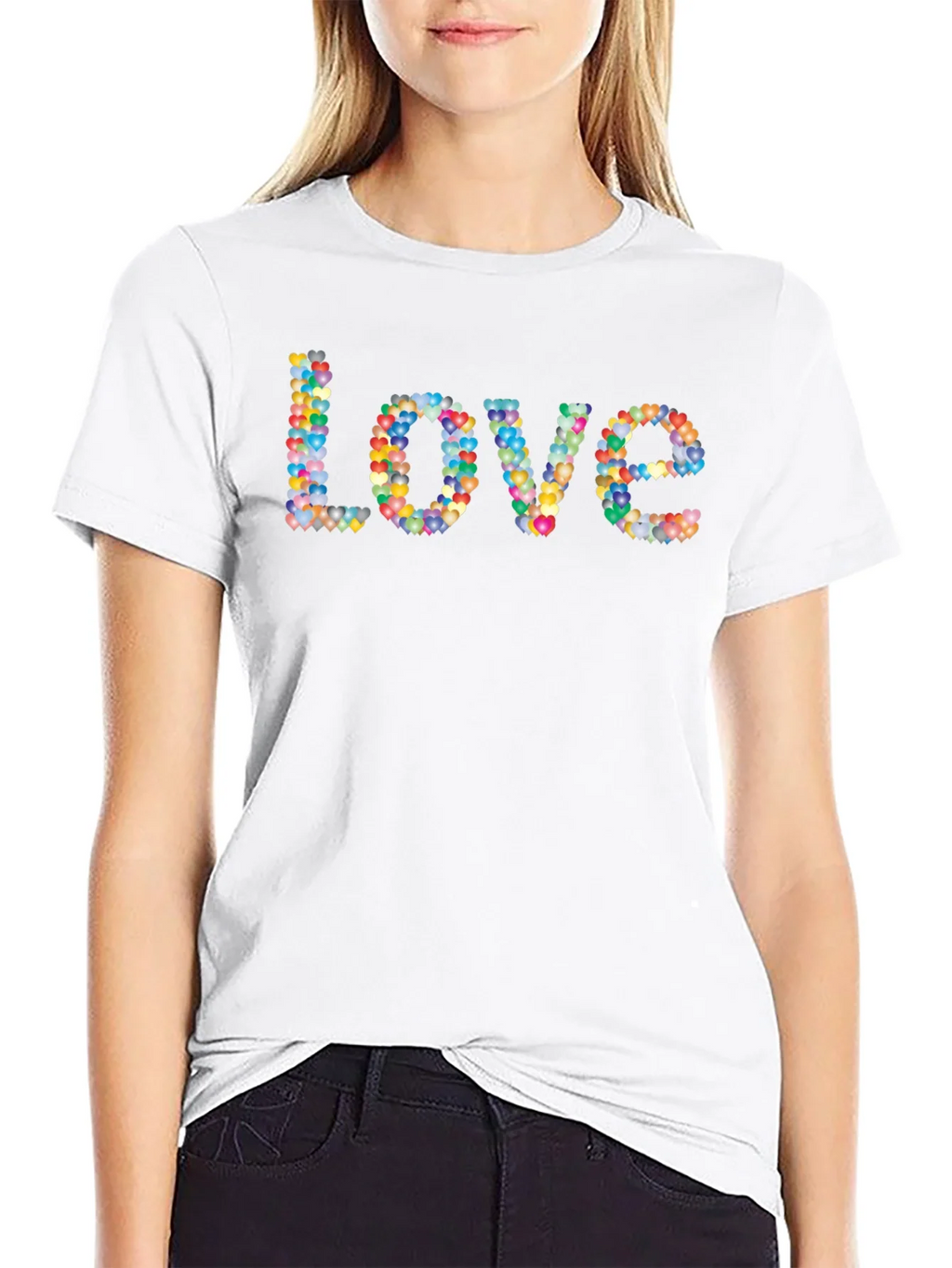 Colorful Heart Love Graphic Black T-Shirt product image 8