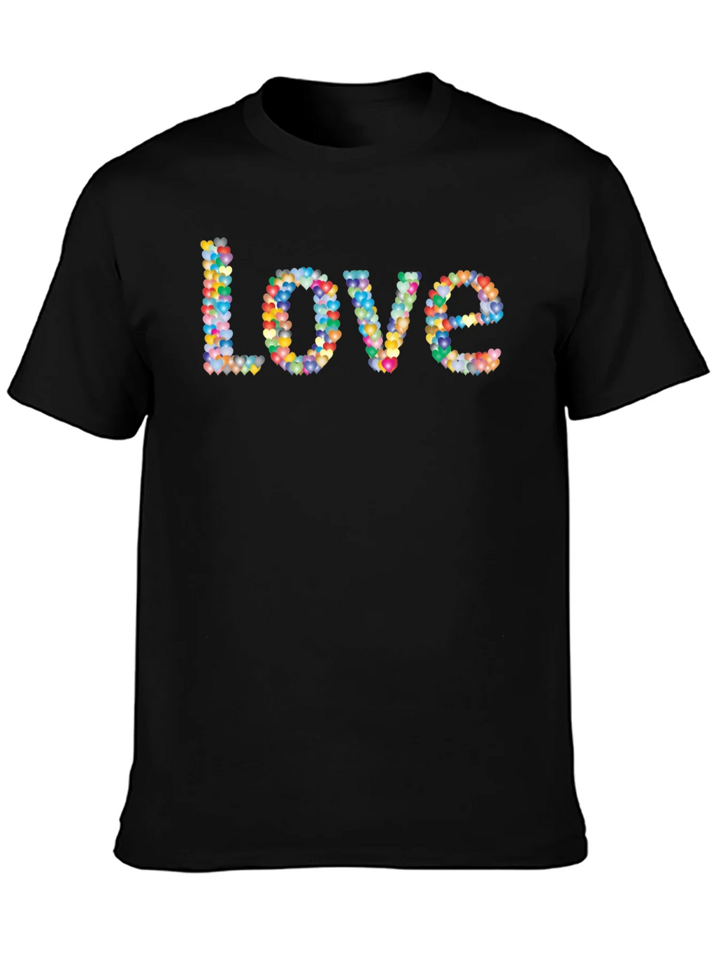 Colorful Heart Love Graphic Black T-Shirt product image 3