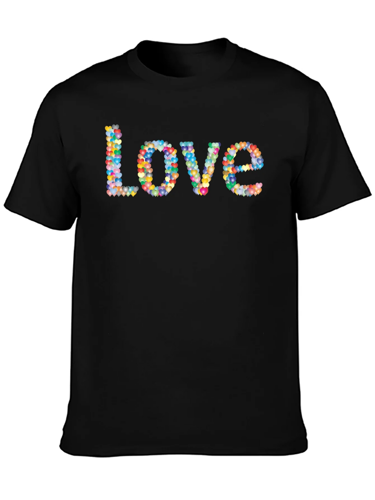 Colorful Heart Love Graphic Black T-Shirt product image 3