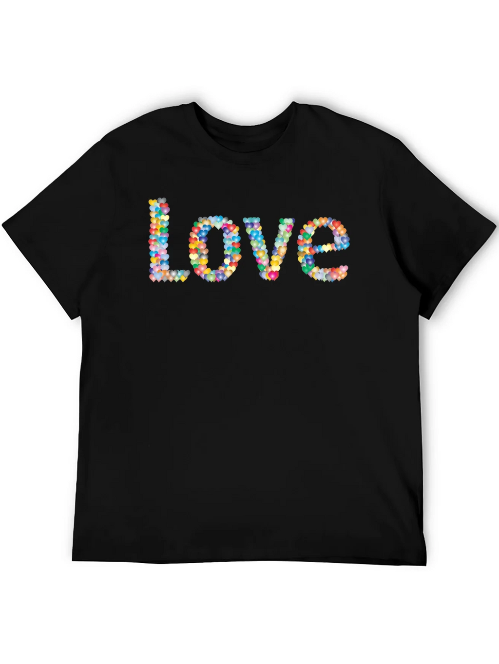 Colorful Heart Love Graphic Black T-Shirt product image 5
