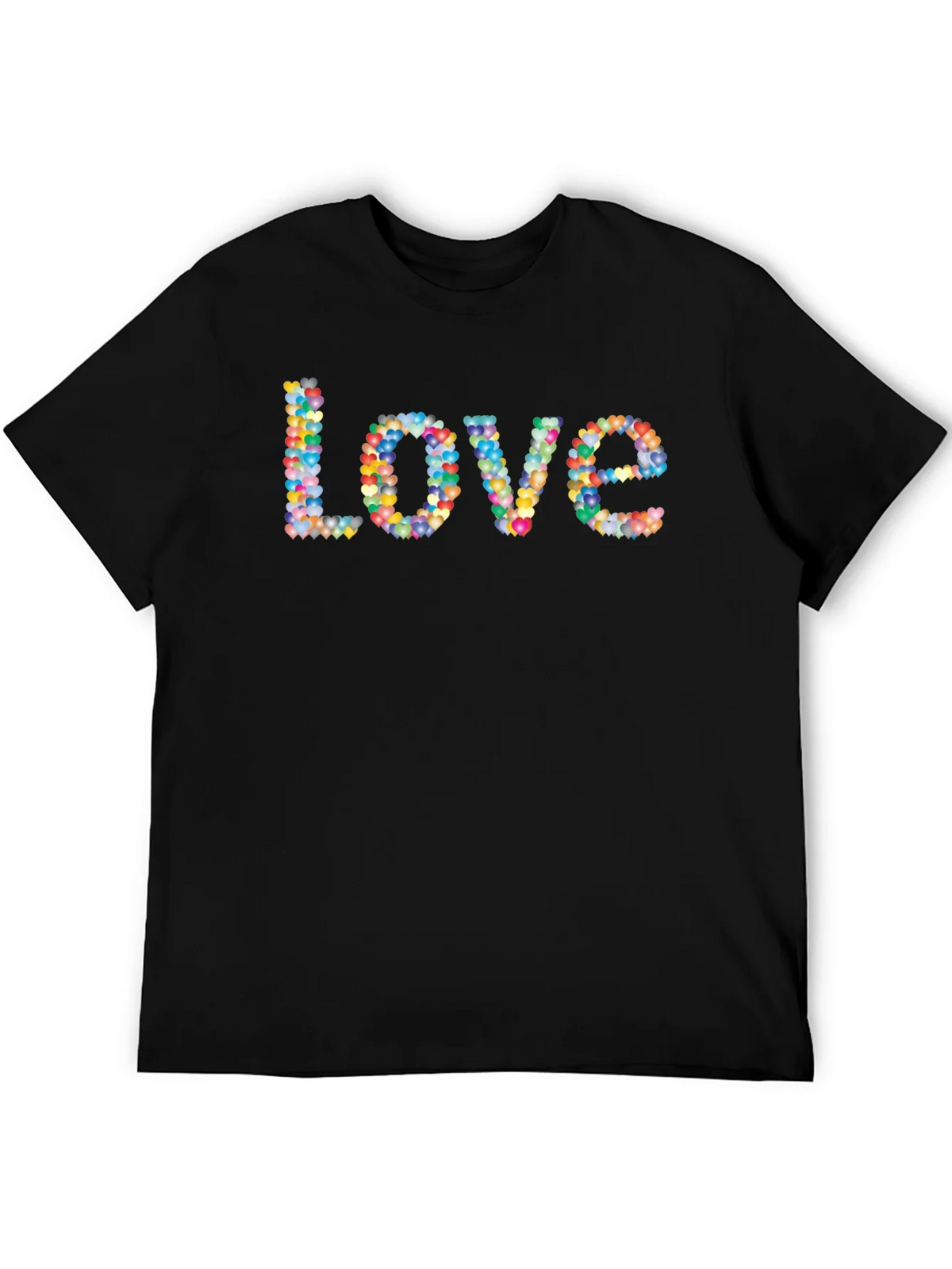 Colorful Heart Love Graphic Black T-Shirt product image 5