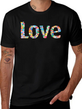 Colorful Heart Love Graphic Black T-Shirt product image 1