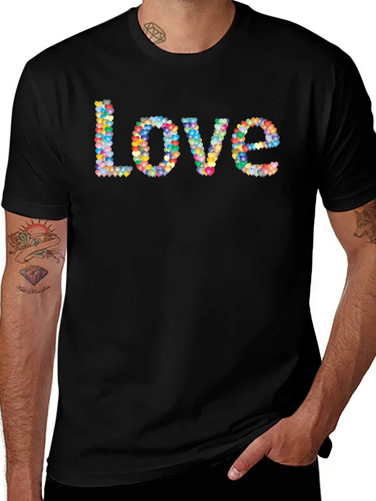 Colorful Heart Love Graphic Black T-Shirt product image 1