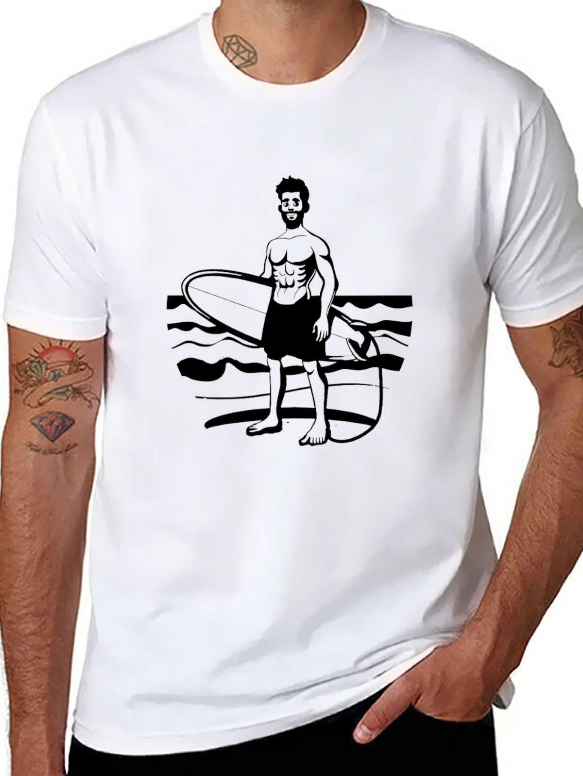 Surfer Graphic Tee - Black Cotton T-Shirt product image 5