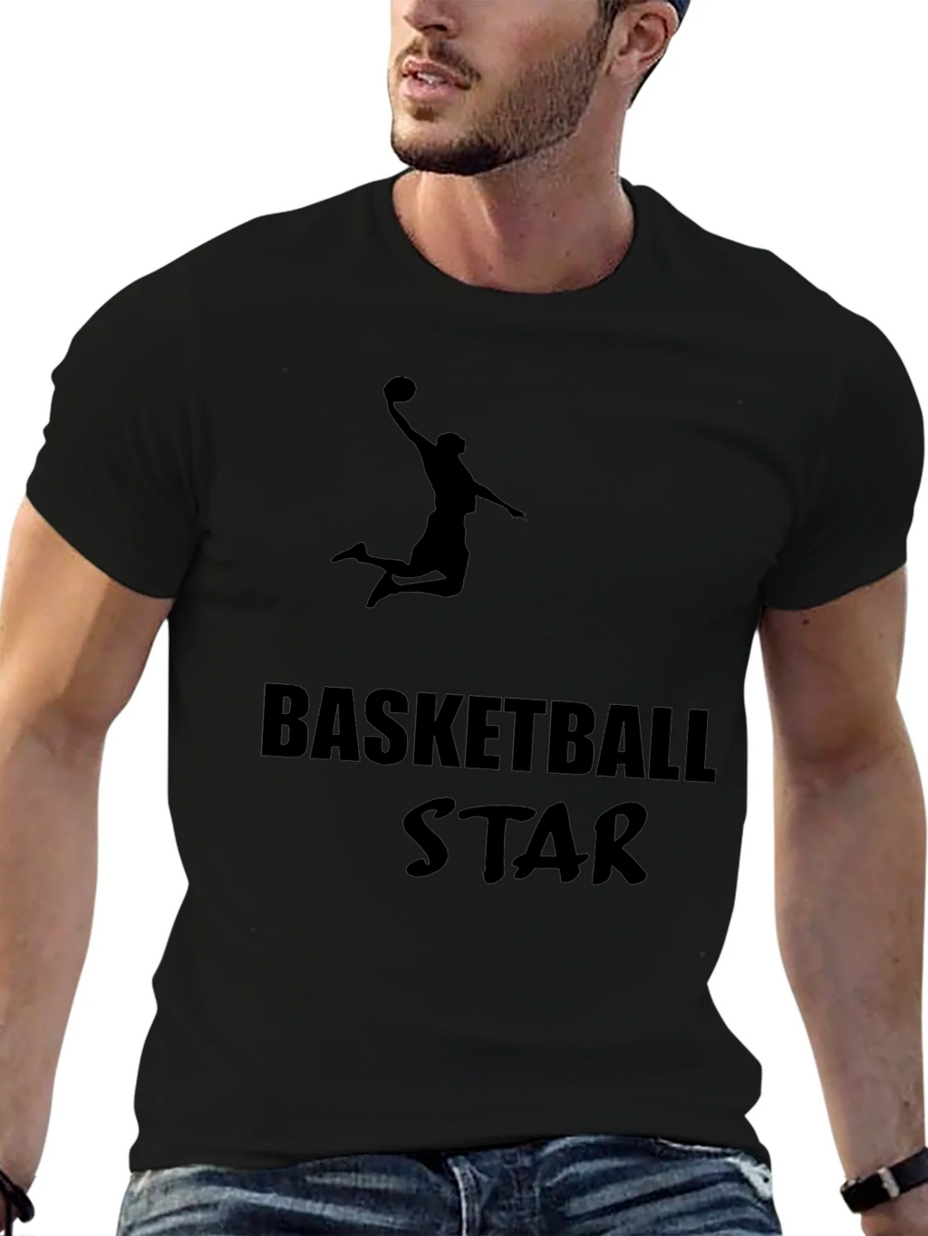 Basketball Star Graphic Tee - Black Cotton T-Shirt product image 6