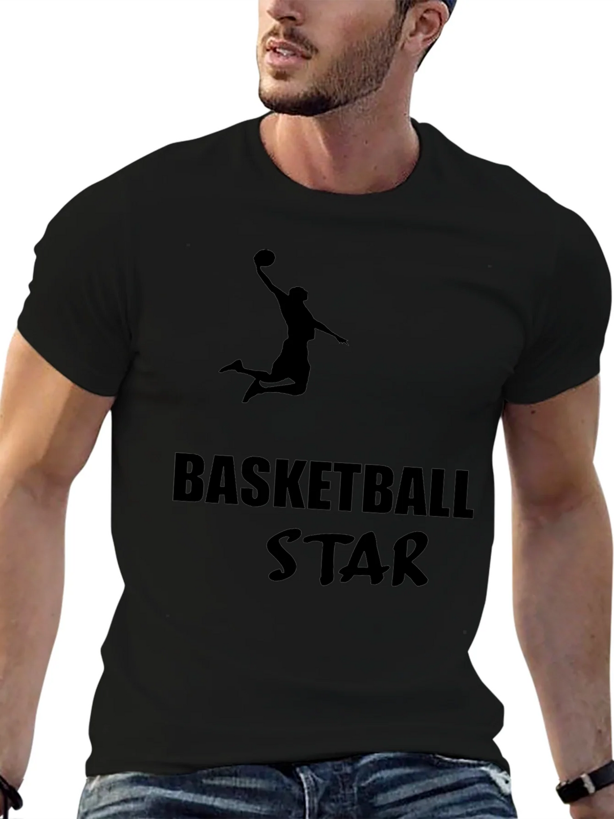 Basketball Star Graphic Tee - Black Cotton T-Shirt product image 6