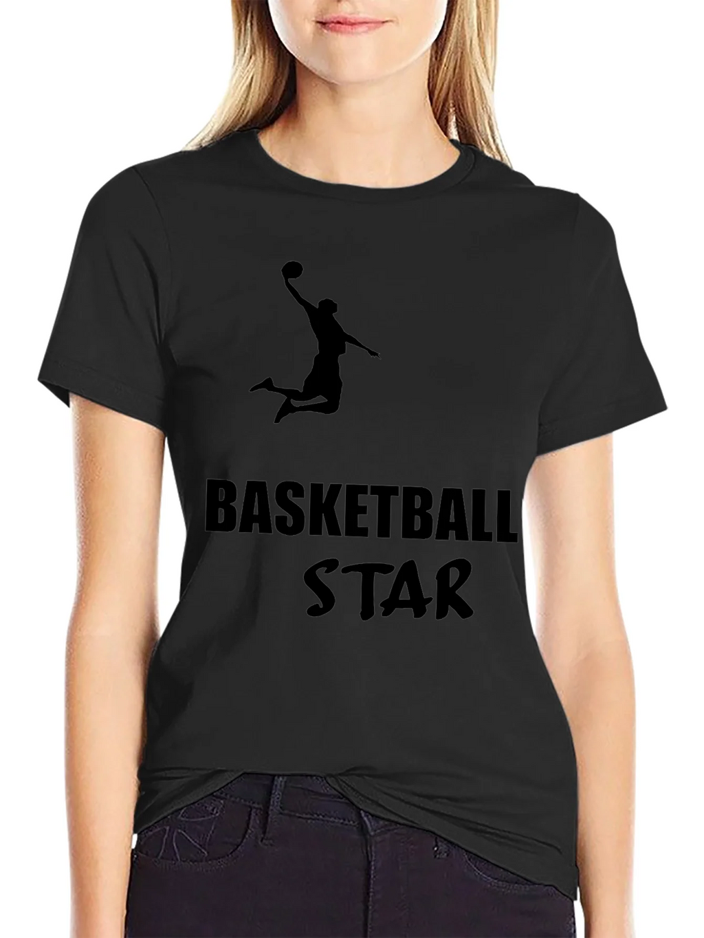 Basketball Star Graphic Tee - Black Cotton T-Shirt product image 2