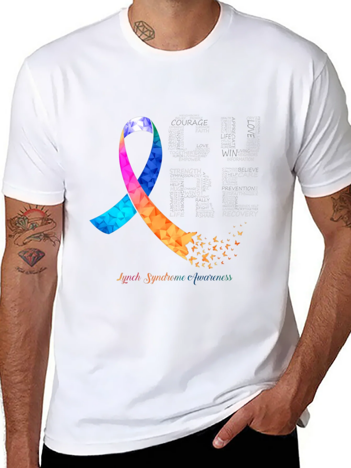 Lynch Syndrome Awareness T-Shirt Ribbon Butterfly product image 7