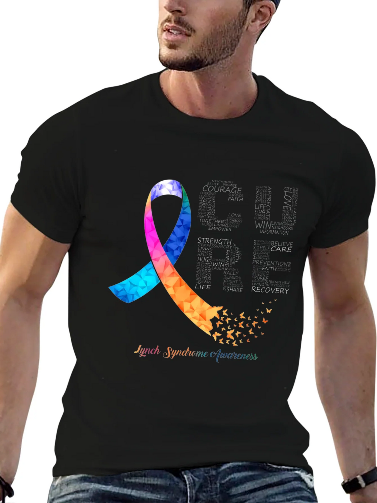 Lynch Syndrome Awareness T-Shirt Ribbon Butterfly product image 6
