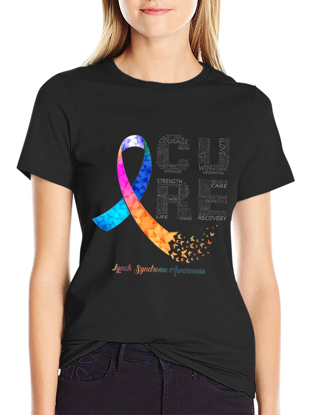 Lynch Syndrome Awareness T-Shirt Ribbon Butterfly product image 2