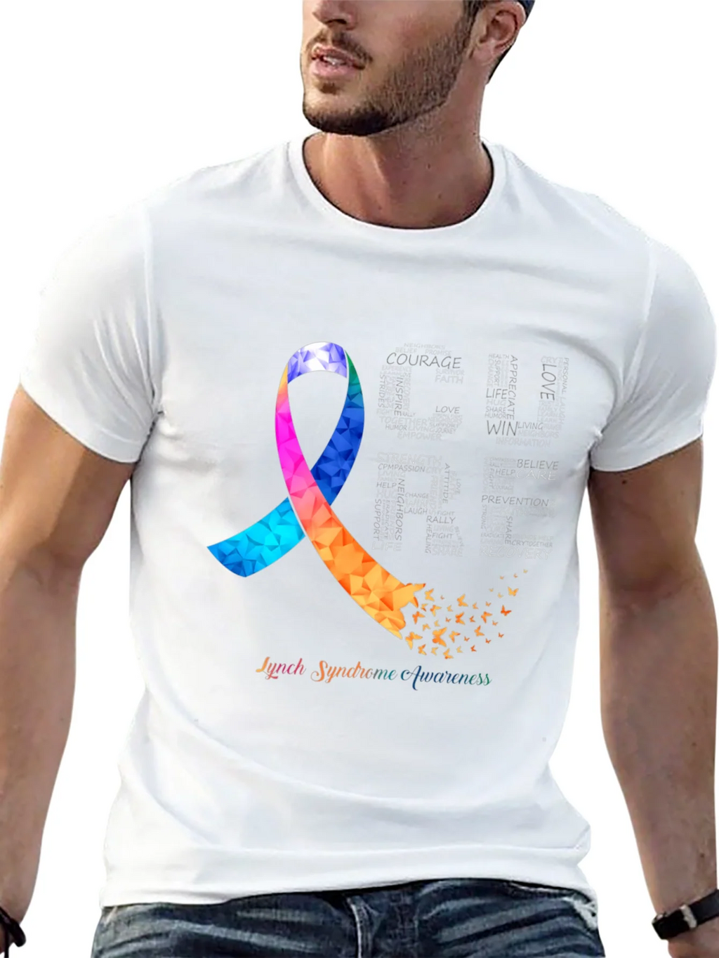 Lynch Syndrome Awareness T-Shirt Ribbon Butterfly product image 12