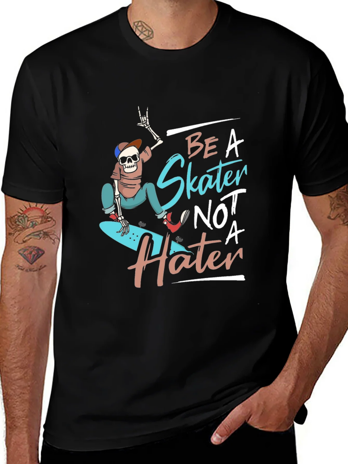 Be a Skater Not a Hater T-Shirt - Skateboarding Skeleton product image 1