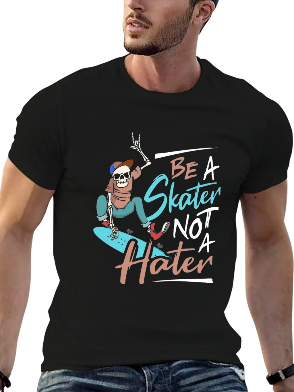 Be a Skater Not a Hater T-Shirt - Skateboarding Skeleton product image 6