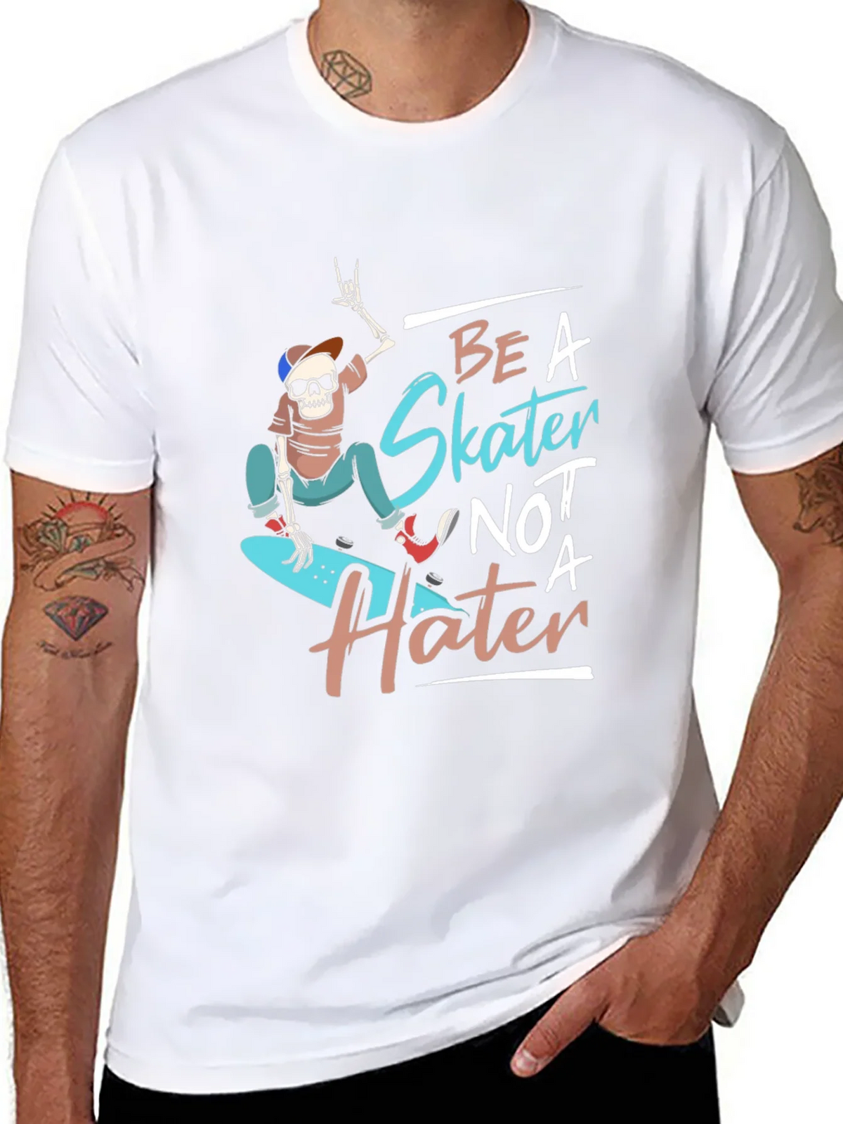 Be a Skater Not a Hater T-Shirt - Skateboarding Skeleton product image 7