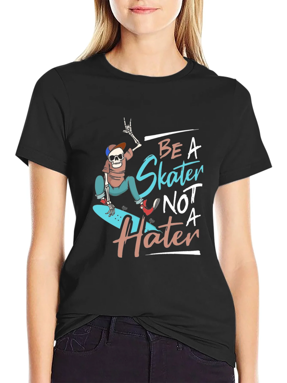 Be a Skater Not a Hater T-Shirt - Skateboarding Skeleton product image 2