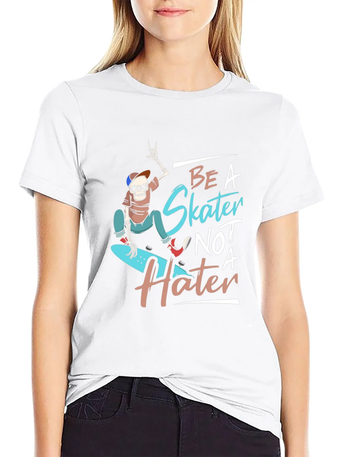 Be a Skater Not a Hater T-Shirt - Skateboarding Skeleton product image 8