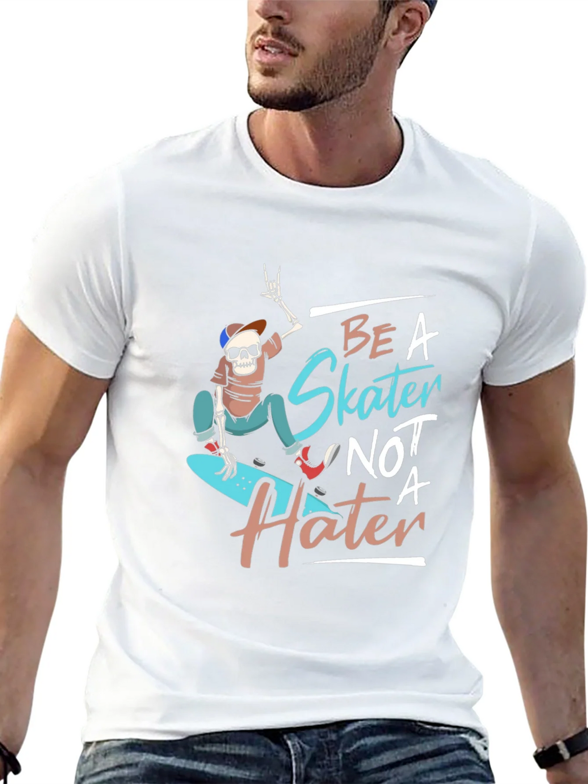 Be a Skater Not a Hater T-Shirt - Skateboarding Skeleton product image 12