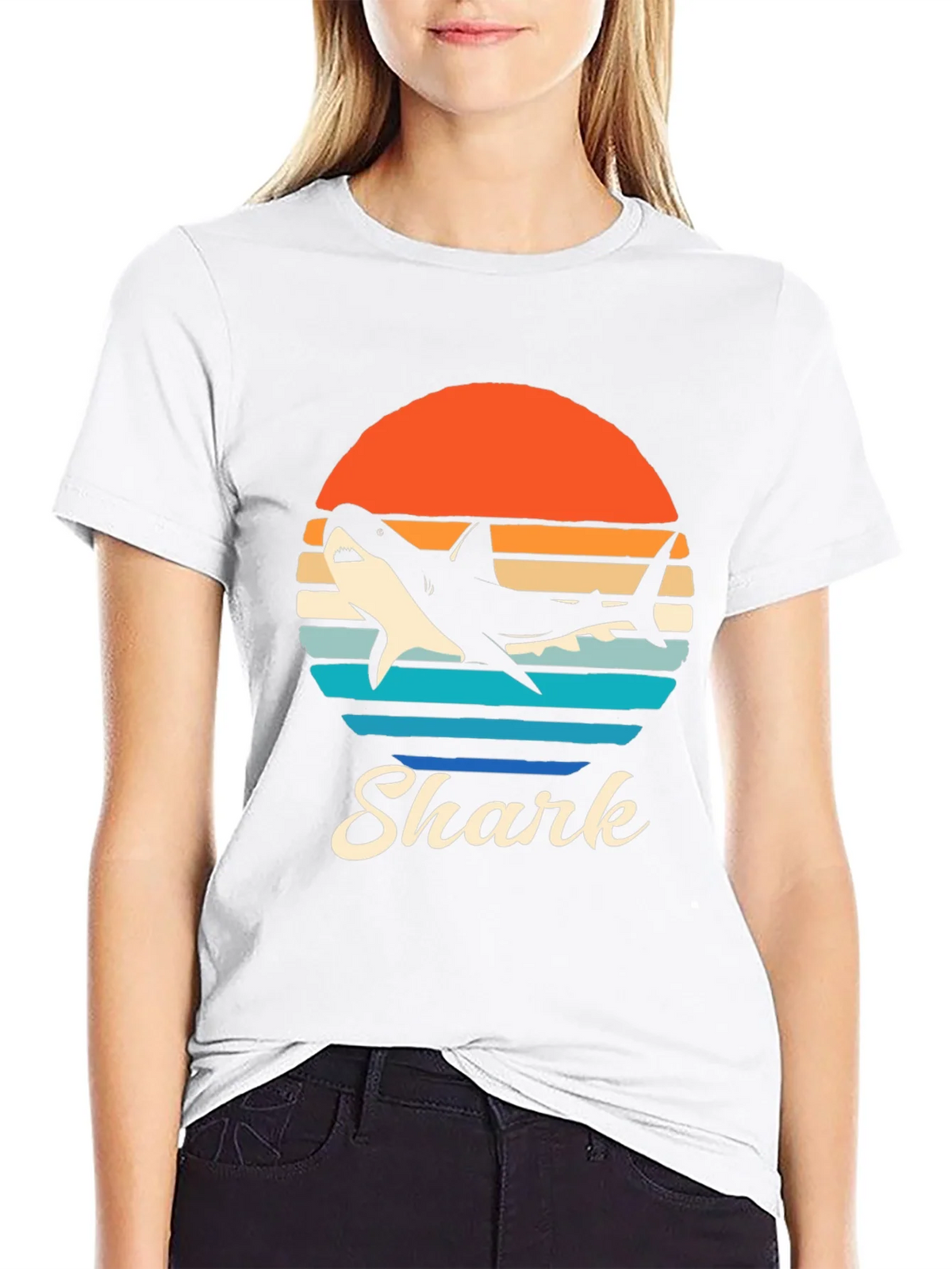 Retro Shark Graphic T-Shirt - Black product image 1