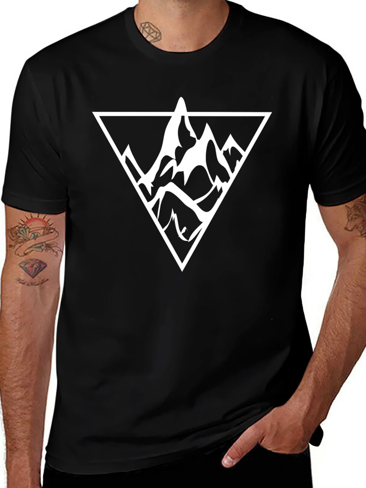 Mountain Triangle Graphic Tee - Black Cotton Casual Wear product image 1