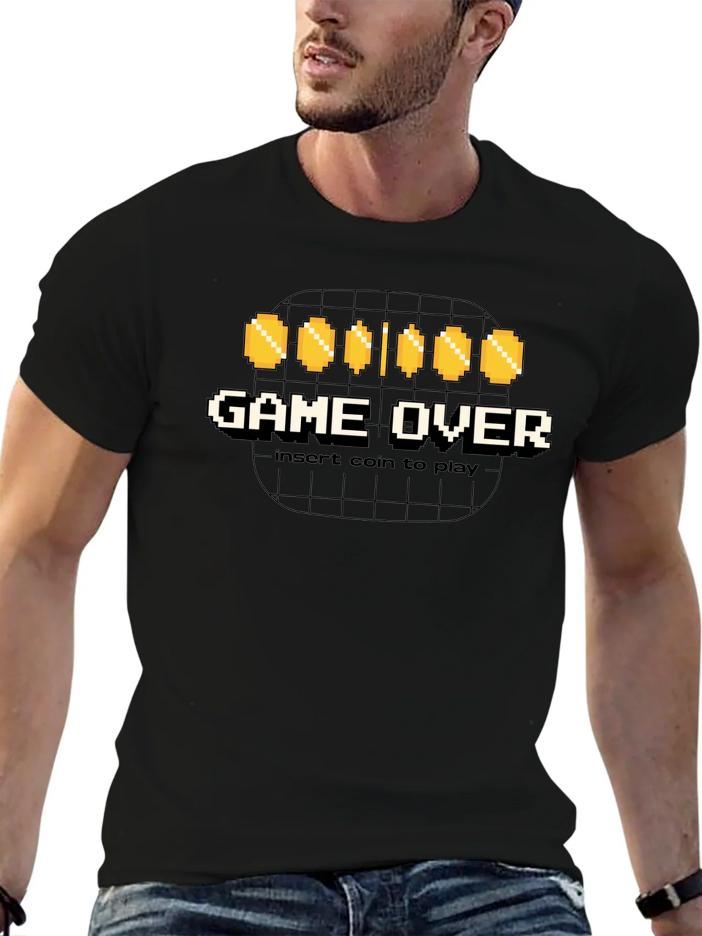 Game Over Insert Coin Black Graphic Tee product image 5