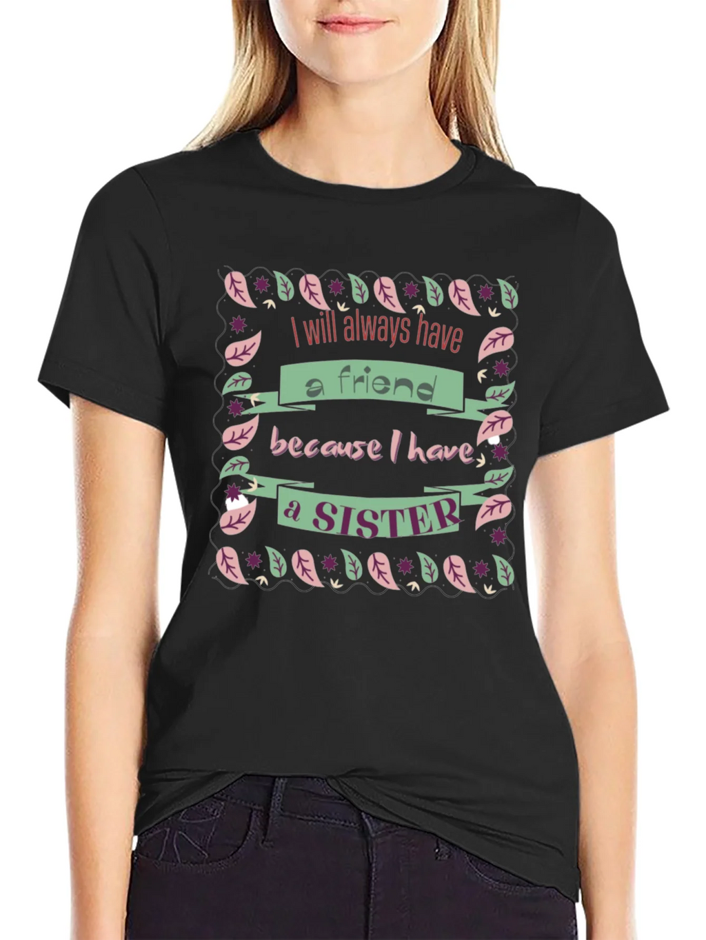 Sister Friend Black Graphic T-Shirt product image 2