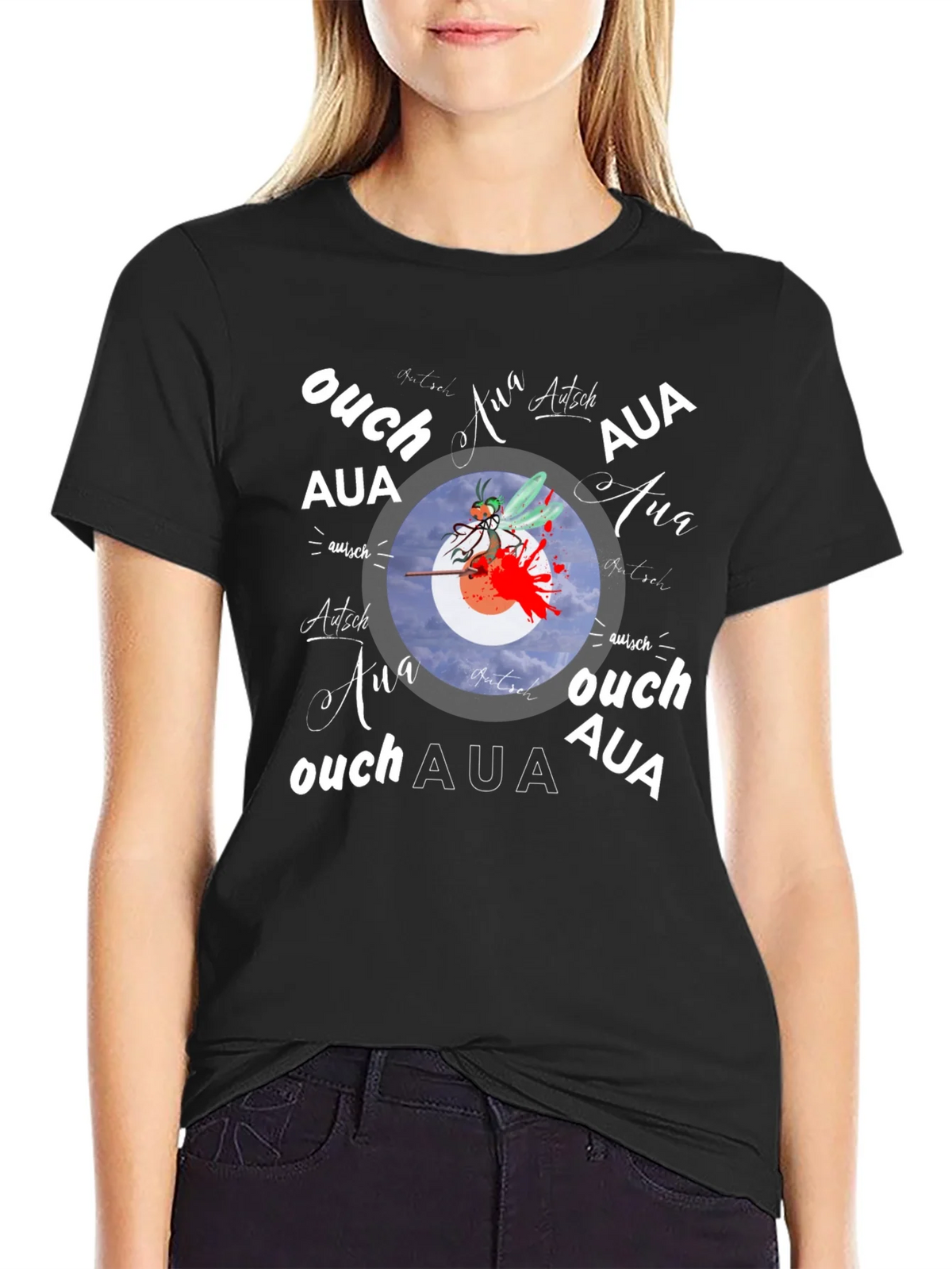 Ouch! Aua! Graphic Print Black T-Shirt product image 2