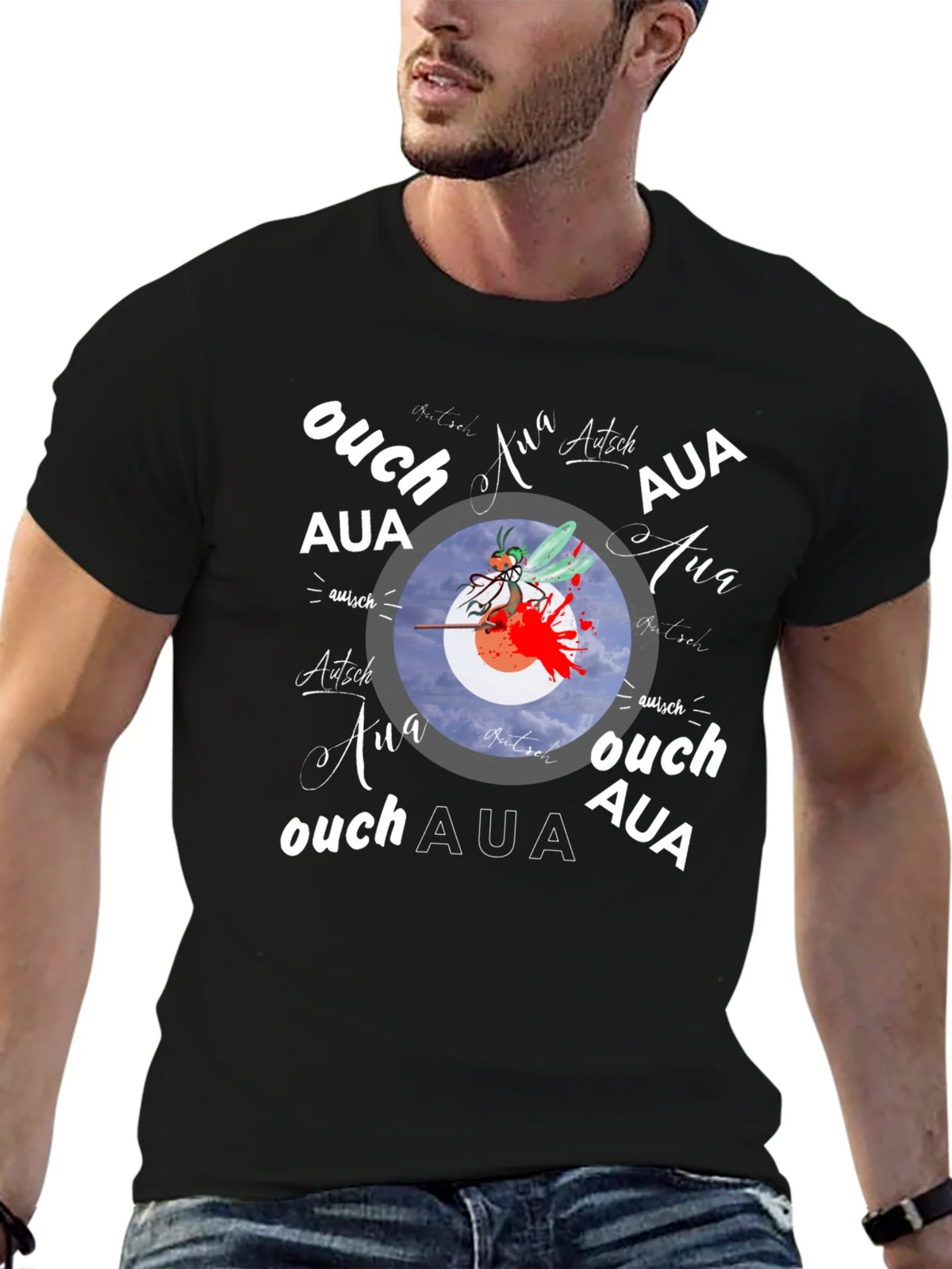 Ouch! Aua! Graphic Print Black T-Shirt product image 6
