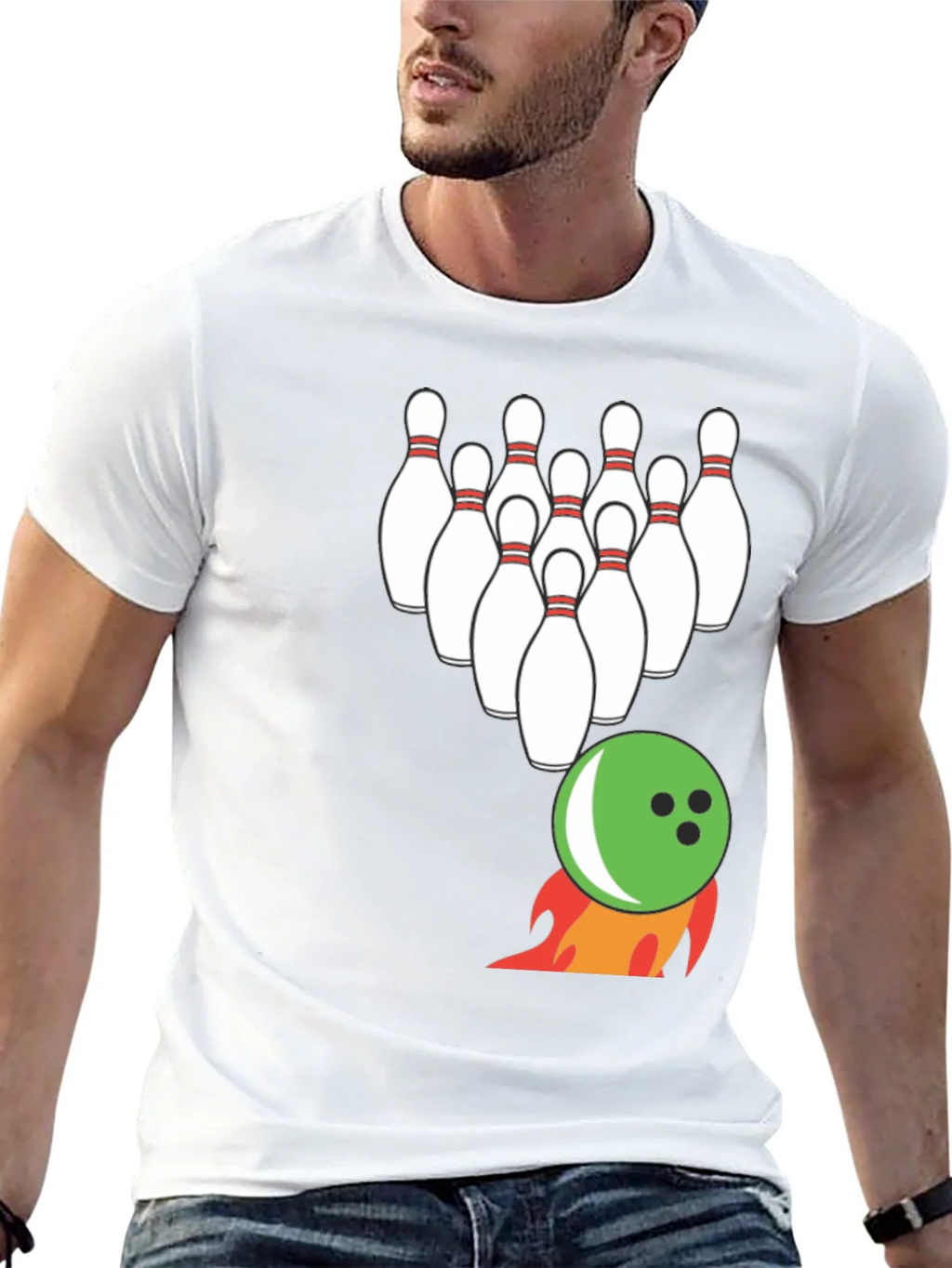 Bowling Strike T-Shirt: Flaming Ball & Pins Design product image 10