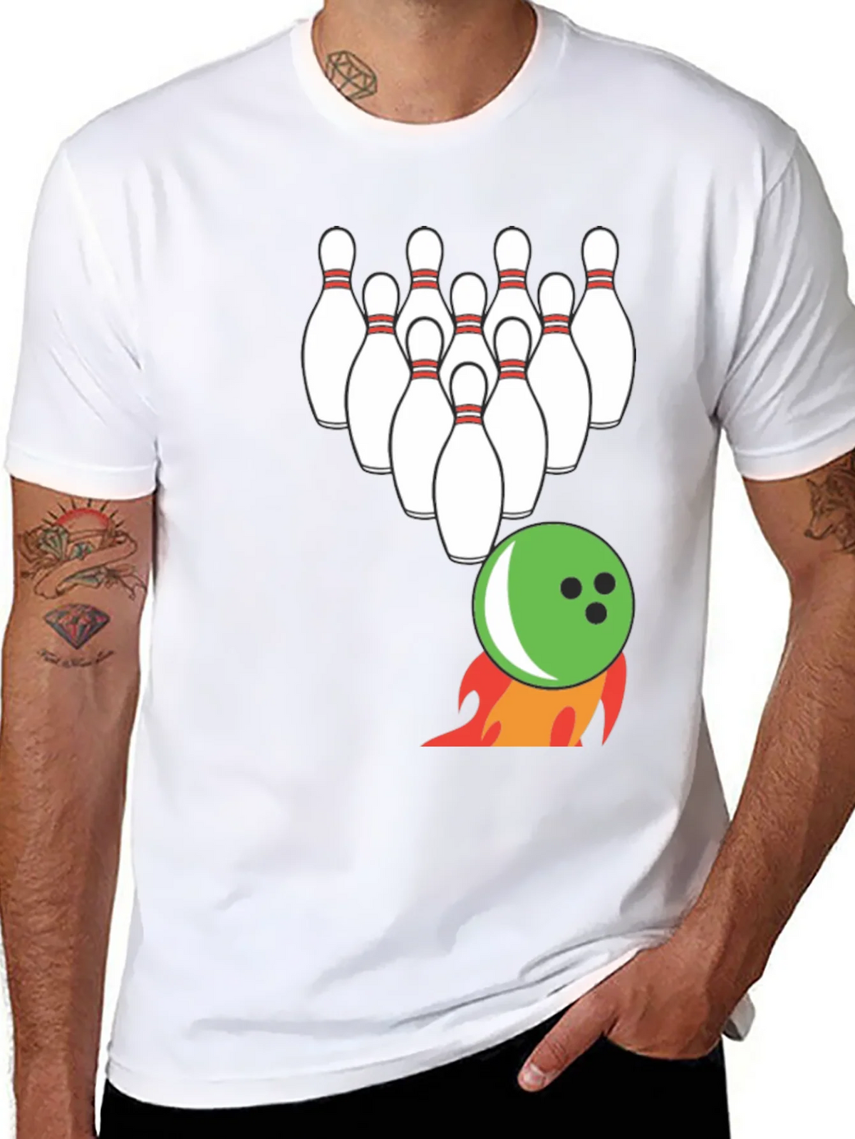 Bowling Strike T-Shirt: Flaming Ball & Pins Design product image 5