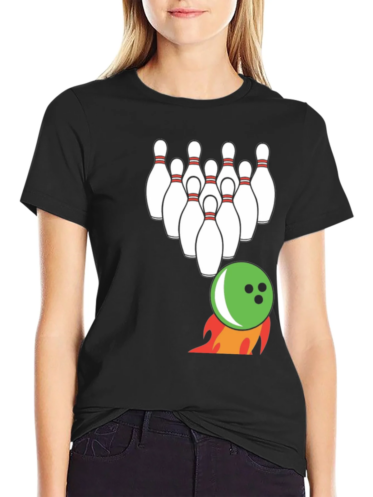 Bowling Strike T-Shirt: Flaming Ball & Pins Design product image 2
