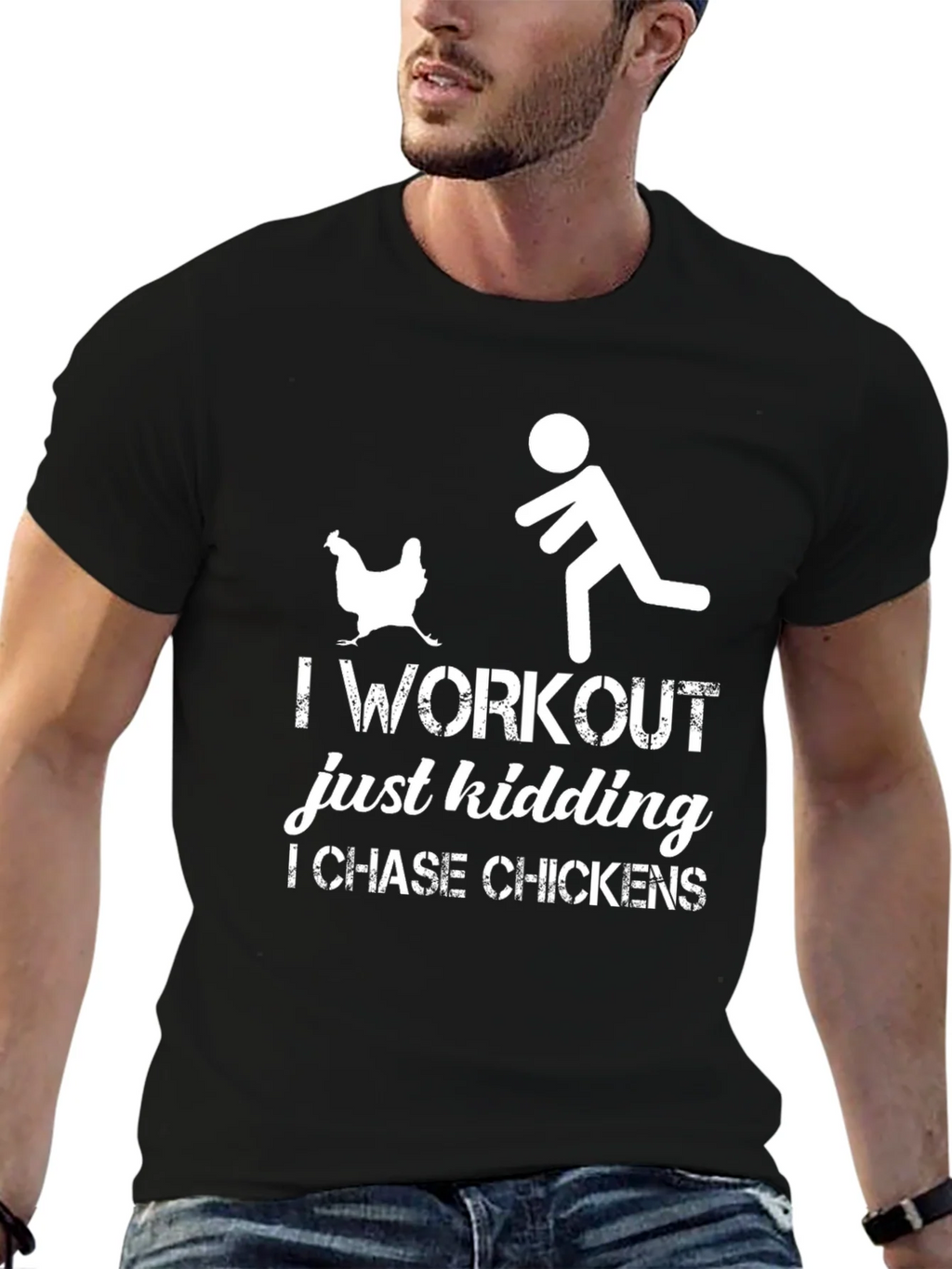 I Chase Chickens Graphic T-Shirt - Funny Workout Tee product image 6