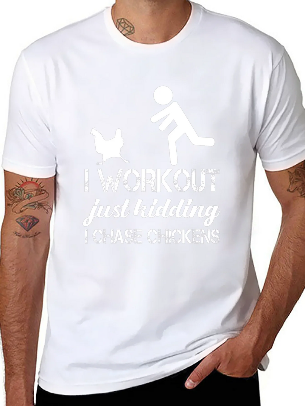 I Chase Chickens Graphic T-Shirt - Funny Workout Tee product image 7