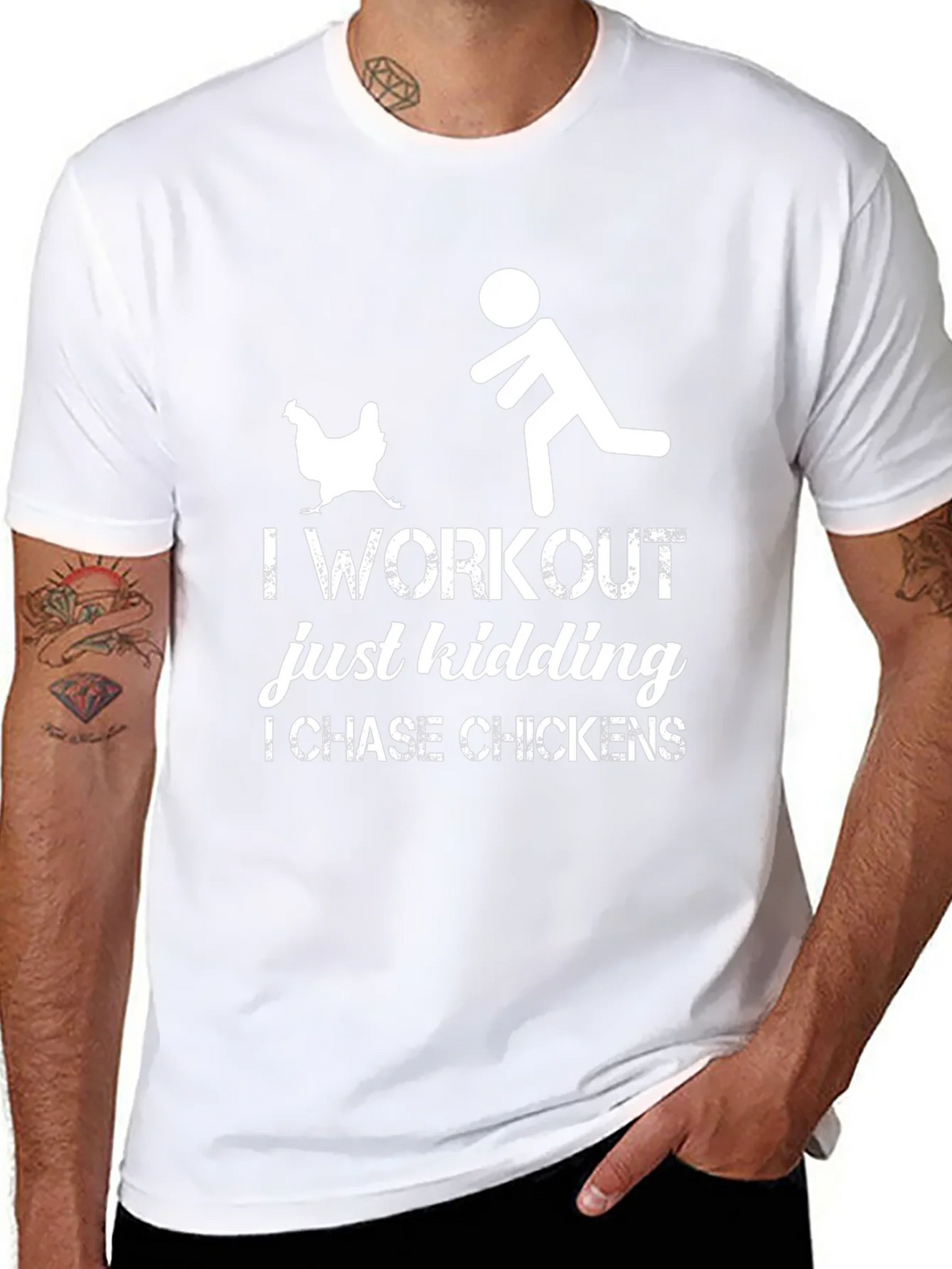 I Chase Chickens Graphic T-Shirt - Funny Workout Tee product image 7