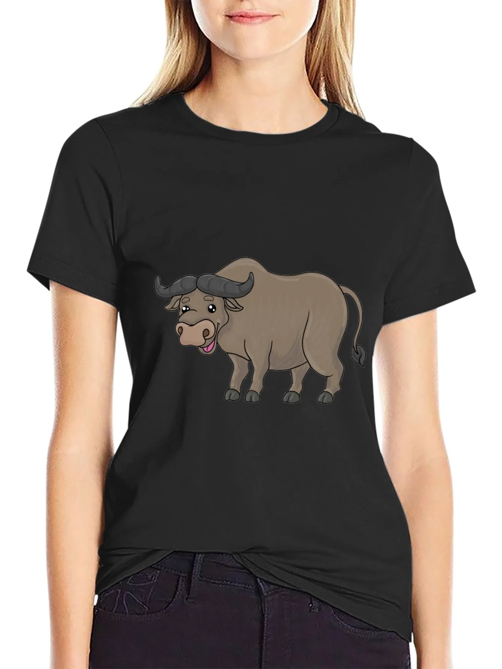 Funny Buffalo Cartoon Black T-Shirt product image 2