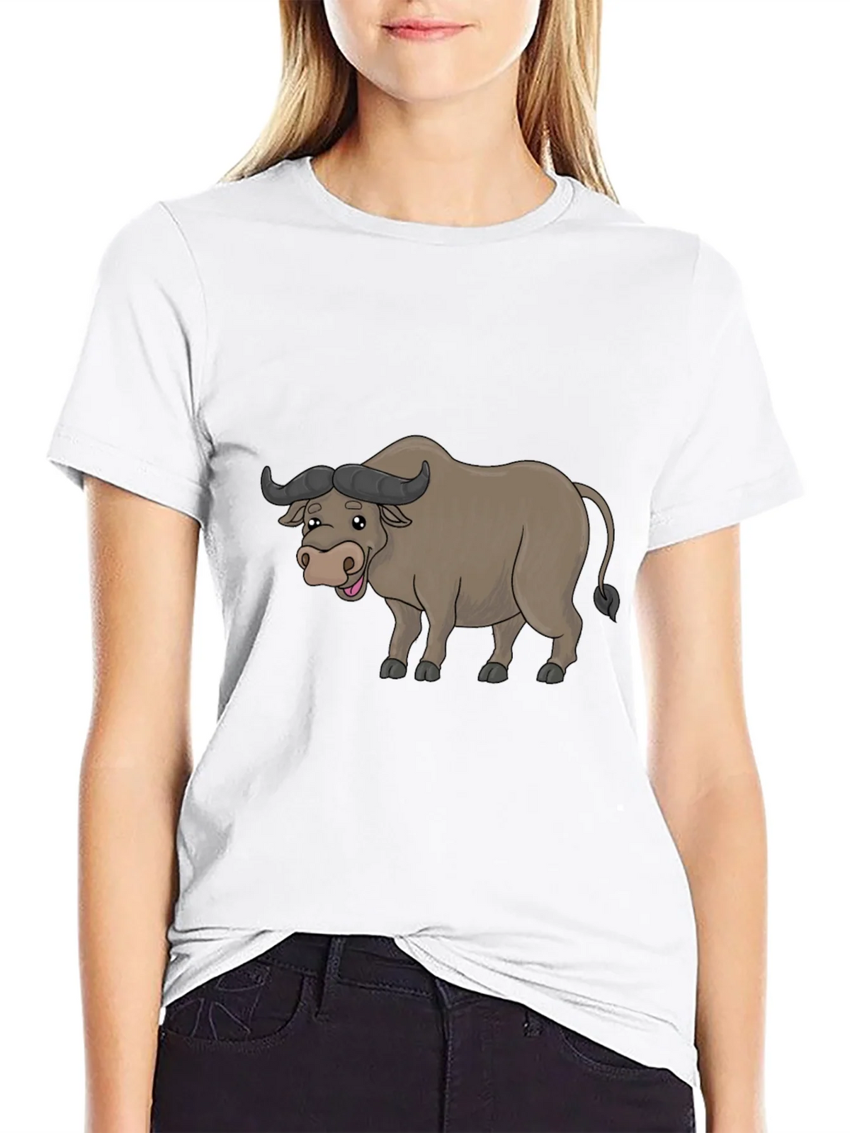 Funny Buffalo Cartoon Black T-Shirt product image 8