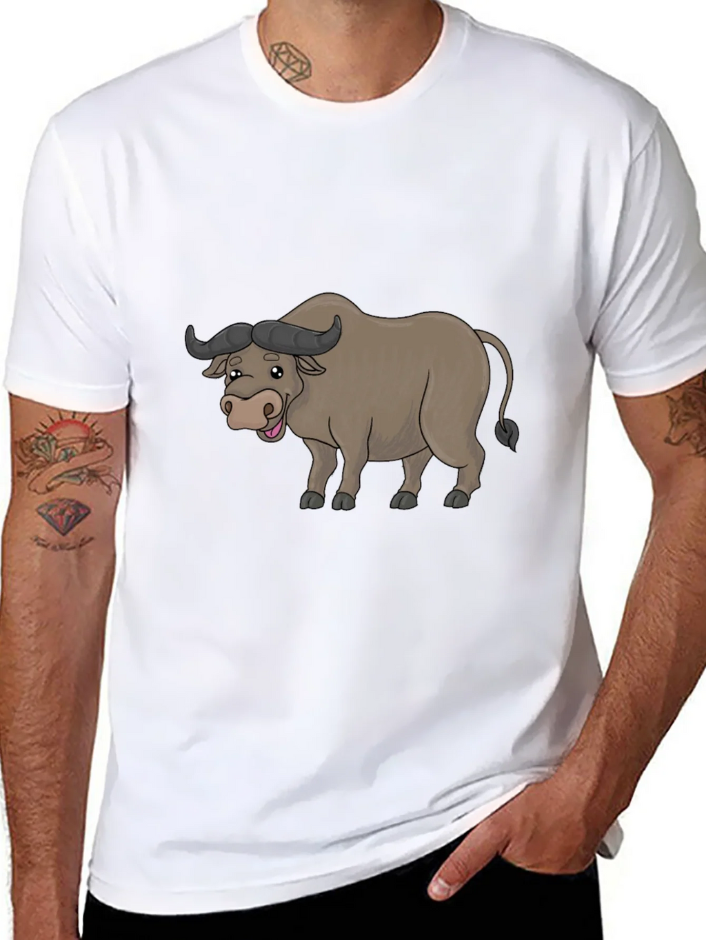 Funny Buffalo Cartoon Black T-Shirt product image 7