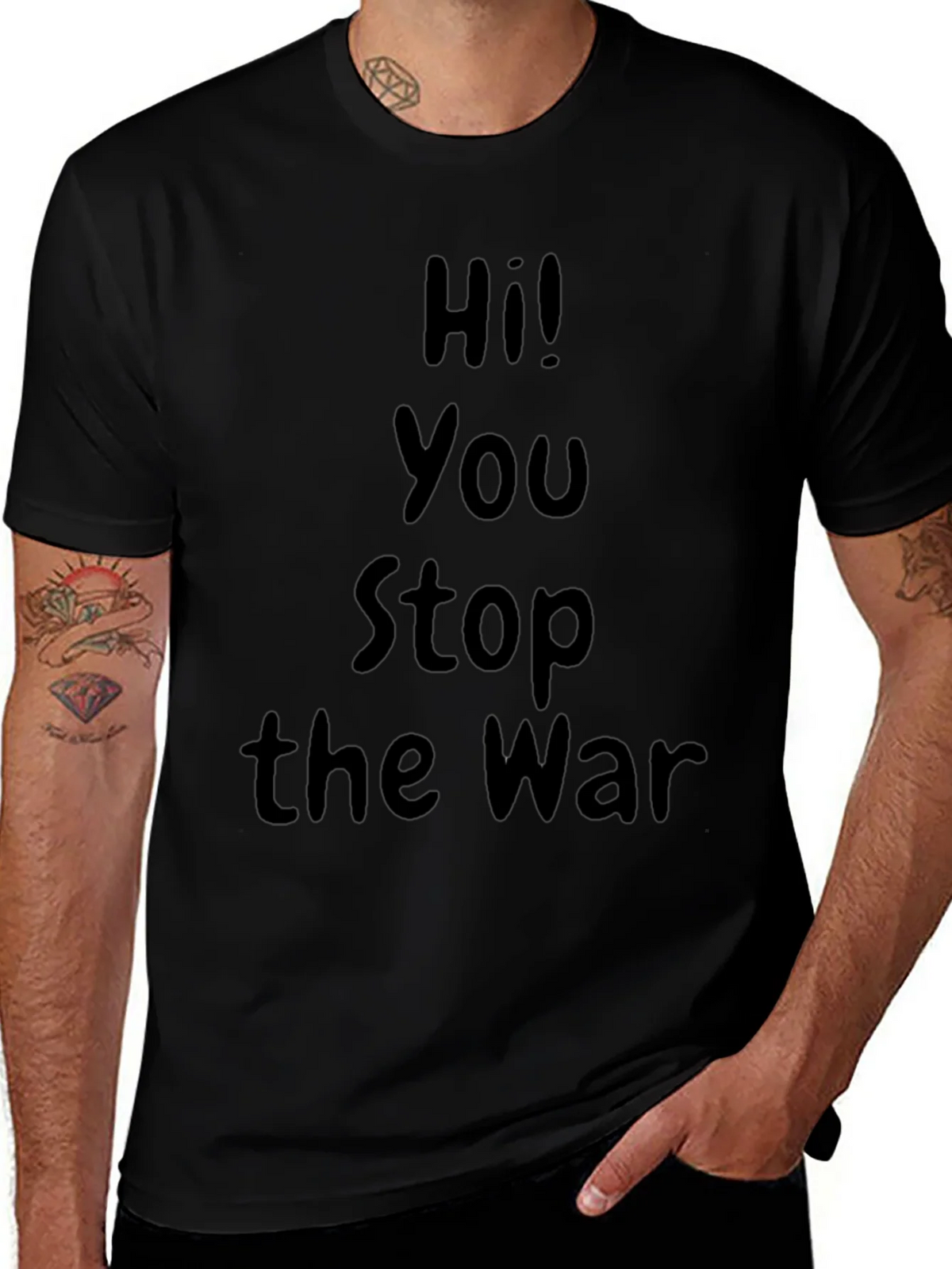 Black Hi! You Stop the War Graphic T-Shirt product image 1