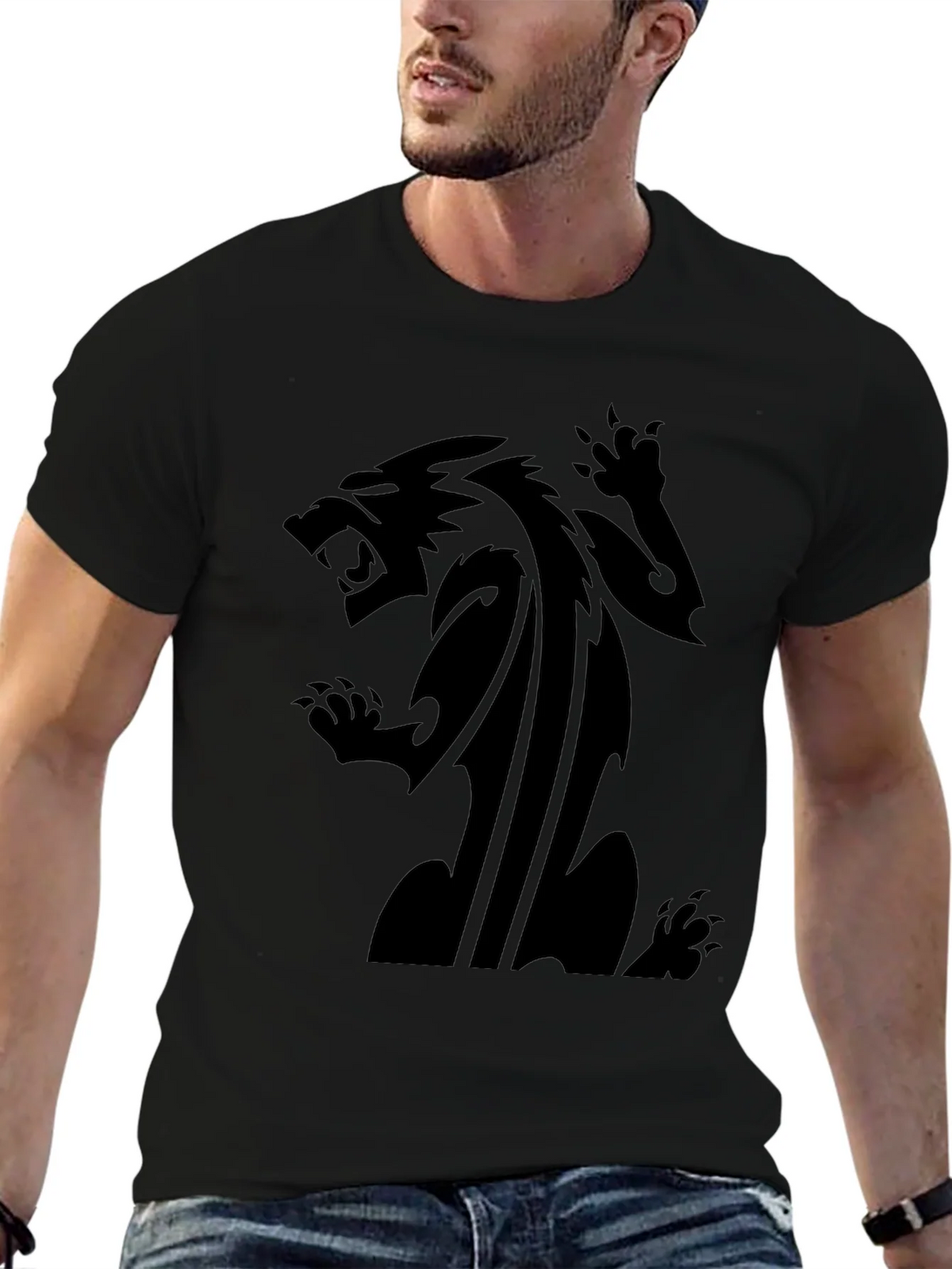 Mens Black T-Shirt with Fierce Animal Graphic product image 6