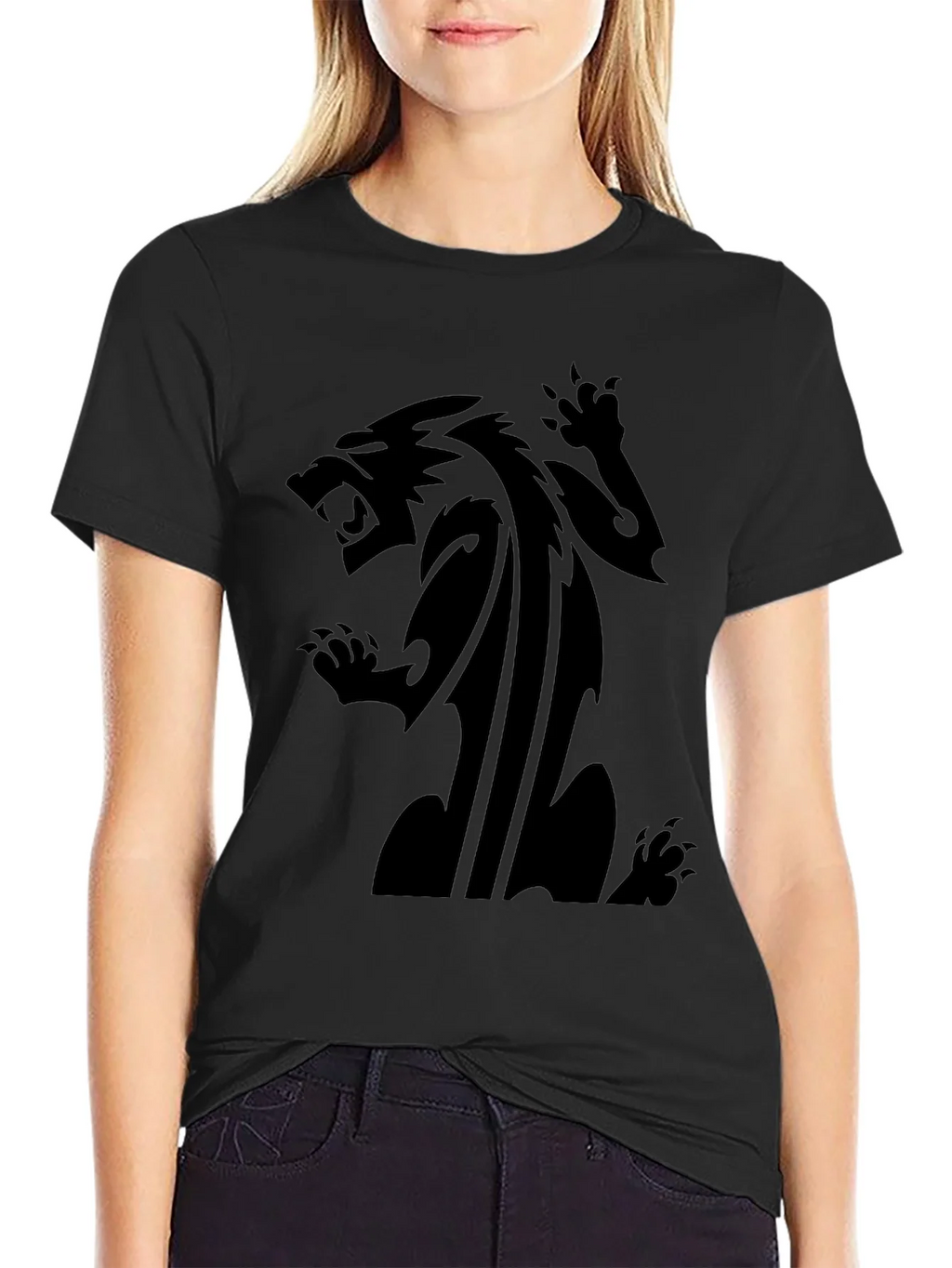Mens Black T-Shirt with Fierce Animal Graphic product image 2