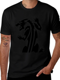 Mens Black T-Shirt with Fierce Animal Graphic product image 1