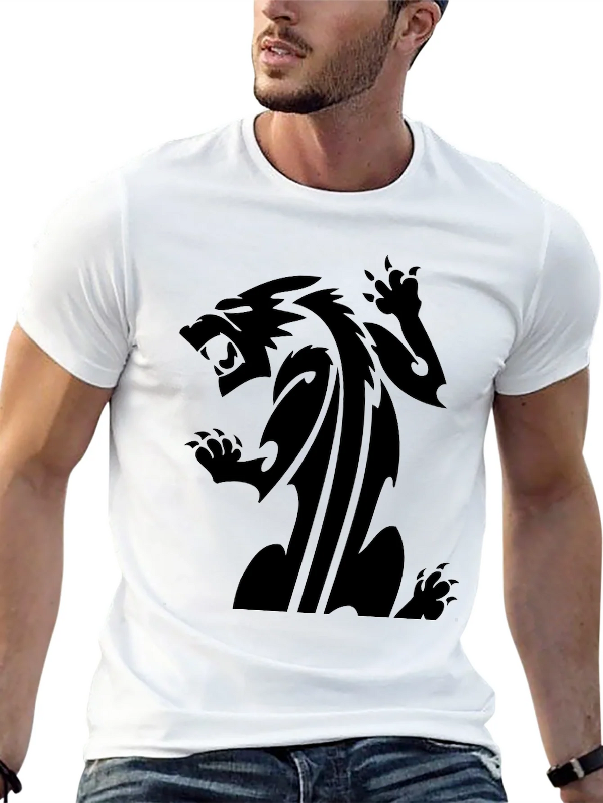 Mens Black T-Shirt with Fierce Animal Graphic product image 12